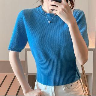 Short-sleeve Crewneck Cropped Knit Top