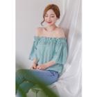 Off-shoulder Flared 3/4-sleeve Striped Top