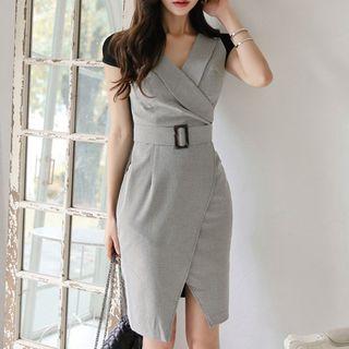 Cap-sleeve Plaid Panel Sheath Dress