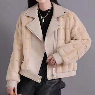 Fluffy Panel Zip-up Biker Jacket