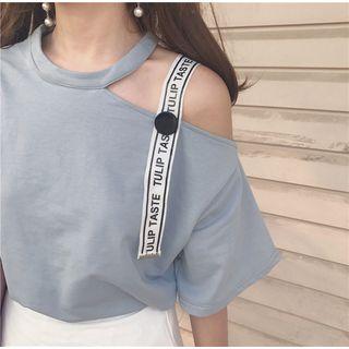 Lettering Strap Short-sleeve Cutout T-shirt