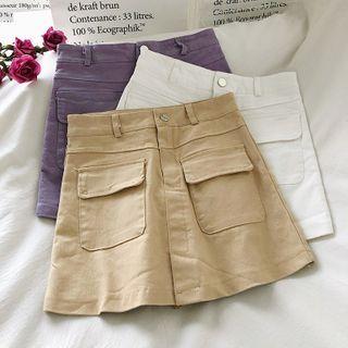 Plain High-waist Denim Skorts