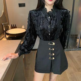 Lace Trim Blouse / Mini A-line Skirt