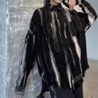 Long-sleeve Tie-dye Print Irregular Hem Shirt
