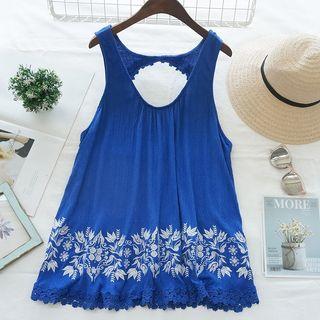 Embroidered Cutout-back Tank Top