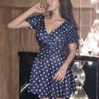 V-neck Star Print Short-sleeve A-line Dress