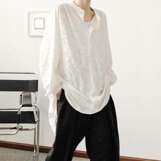 Stand Collar Oversized Plain Long-sleeve Shirt