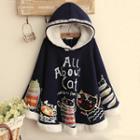 Fleece-lined Embroidered Hooded Cape Coat
