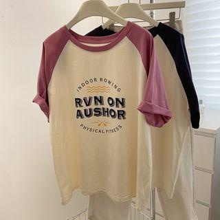 Color Panel Raglan Print Short-sleeve Top