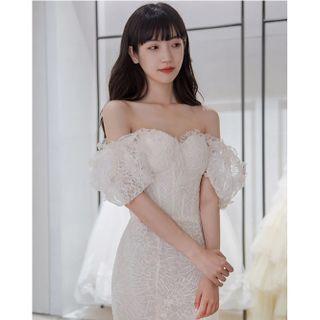 Puff-sleeve Mermaid Wedding Gown