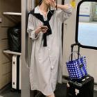 Long-sleeve Striped Single-breasted Shirtdress