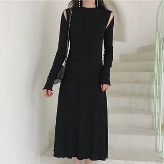 Long-sleeve Cutout Midi A-line Dress