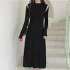 Long-sleeve Cutout Midi A-line Dress