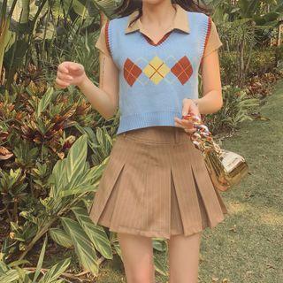 High-waist Striped Pleated Short Skirt