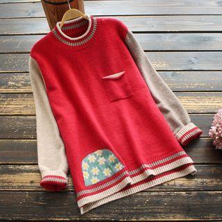 Color Block Floral Print Sweater