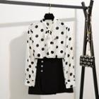 Polka Dot Tie-neck Chiffon Blouse / A-line Skirt Set