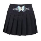 Butterfly Embroidered Mini Pleated Skirt