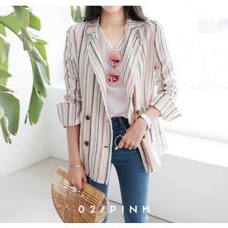 Fray-edge Double-breasted Pinstriped Jacket