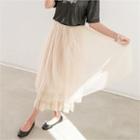 Band-waist Lace-hem Long Tulle Skirt