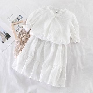 Set: Crochet Top + High-waist Skirt White - One Size