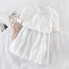 Set: Crochet Top + High-waist Skirt White - One Size
