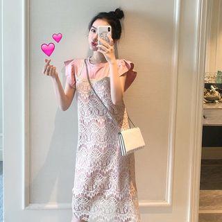 Lace Slipdress / Plain Round-neck T-shirt