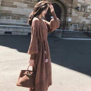 Knit Tie-waist Midi A-line Dress