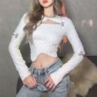 Long-sleeve Cut-out Asymmetrical Cropped T-shirt