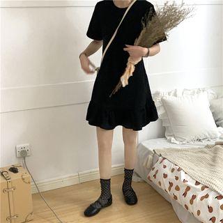 Cutout Back Ruffle Hem Short-sleeve T-shirt Dress