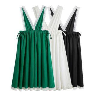 Lace Trim Drawstring Jumper Dress