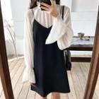 Mini Pinafore Dress / Bell-sleeve Chiffon Top