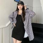 Strappy Plain Slim-fit Dress + Plaid Shirt