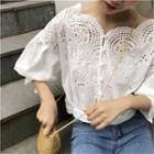 Tie-cuff Lace Cropped Blouse