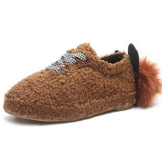 Pompom Lace-up Fleece Casual Shoes