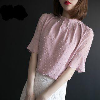 Embellished Short-sleeve Chiffon Blouse