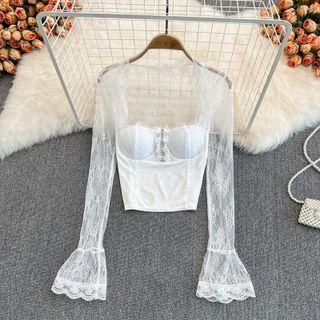 Bell Sleeve Sheer Lace Top