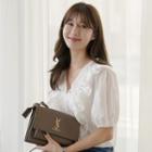 V-neck Eyelet-lace Frilled Blouse