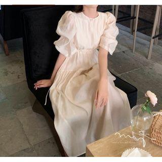 Puff Sleeve Drawstring Maxi Dress