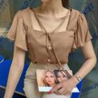 Ruffle-sleeve Faux-pearl Buttoned Blouse