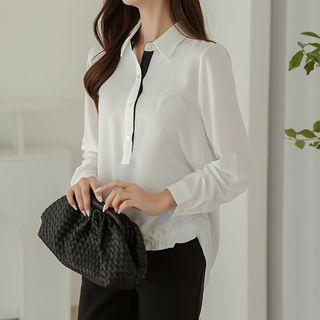 Tab-sleeve Contrast-trim Blouse