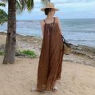 Spaghetti-strap Wide Leg Jumpsuit Coffee - One Size