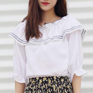 Frilled Yoke Bell-sleeve Top