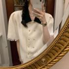 Short-sleeve Double-breasted Blouse Off-white - One Size