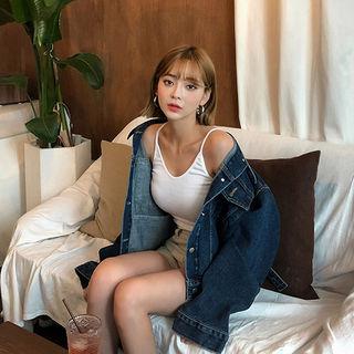 Washed Denim Trucker Jacket Blue - One Size