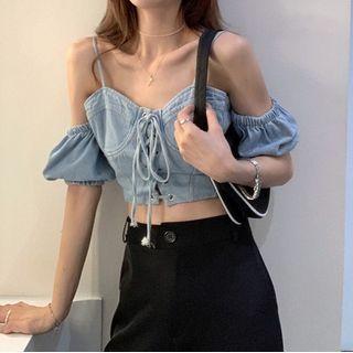 Off-shoulder Denim Crop Top