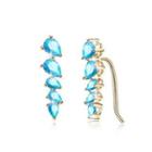925 Sterling Silver Plated Champagne Simple Water Drop Earrings With Blue Cubic Zircon Champagne - One Size