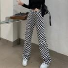 High-waist Checkerboard Straight Leg Jeans