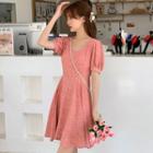 Puff-sleeve Square-neck Floral A-line Dress