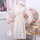 Ribbon-neckline Fringed A-line Dress