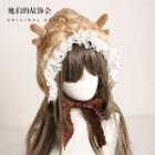 Deer Horn Chenille Bonnet Hat Light Brown - One Size